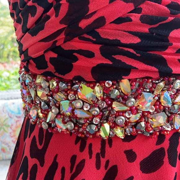 Jovan Red Leopard Jeweled Prom Gala Gown Floor Length 8 - Picture 5 of 12